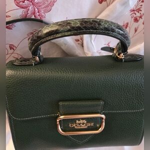 Coach Green Leather Bag with Snake Print Handle